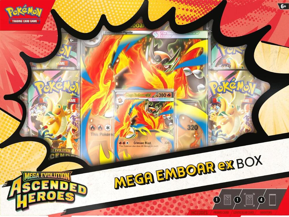 Ascended Heroes Mega Emboar ex Box box and contents