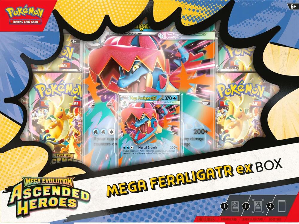 Ascended Heroes Mega Feraligatr ex Box box and contents