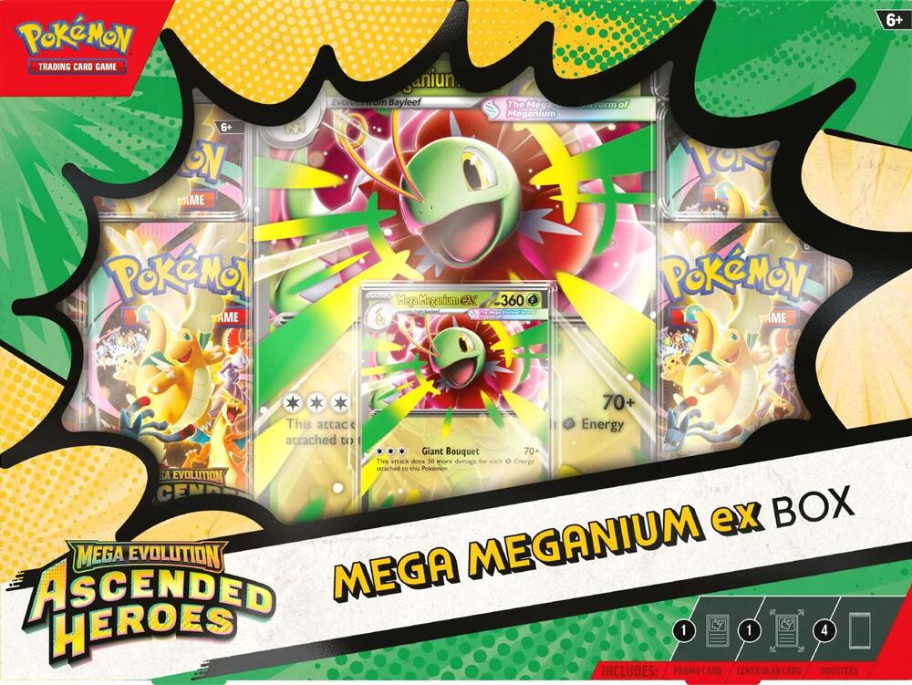 Ascended Heroes Mega Meganium ex Box box and contents