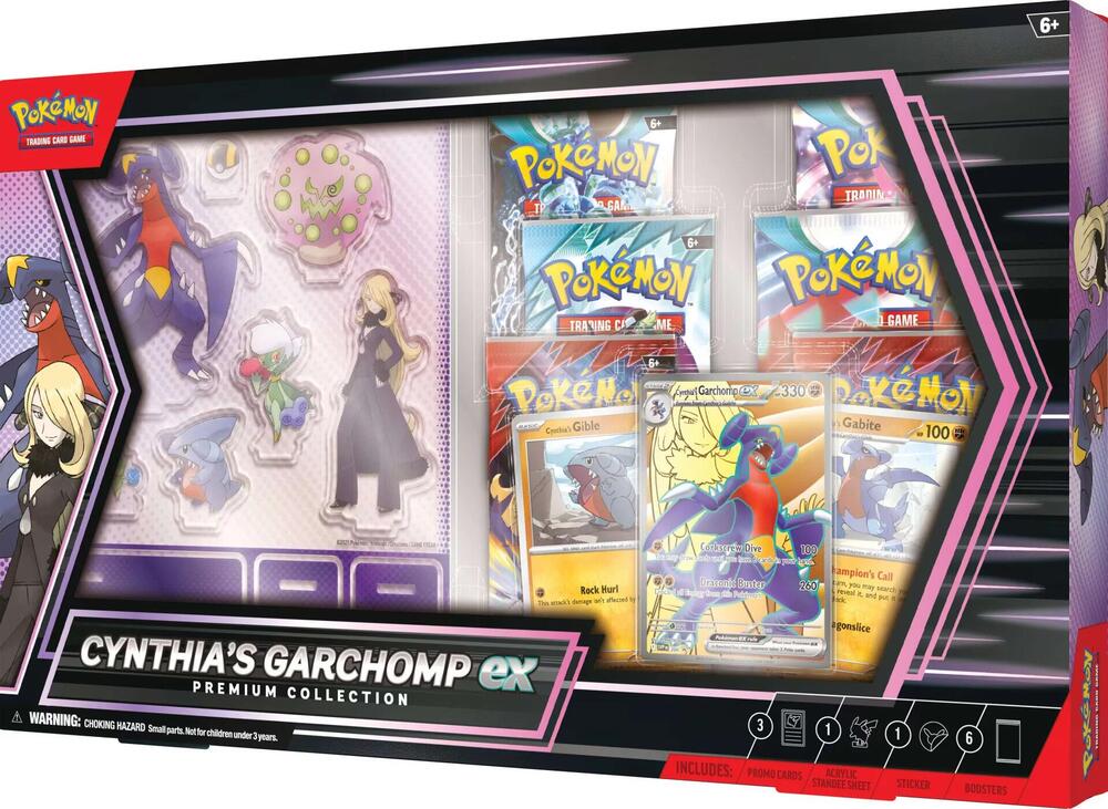 Cynthia's Garchomp ex Premium Collection box and contents