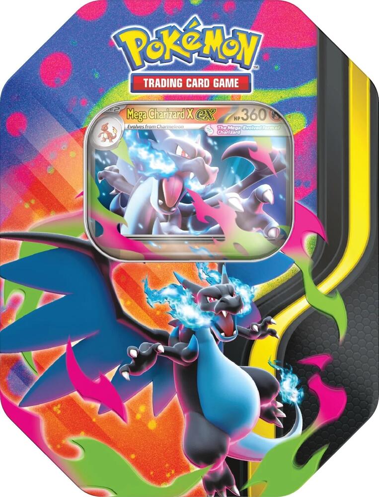 Mega Charizard Tin (Mega Charizard X) box and contents