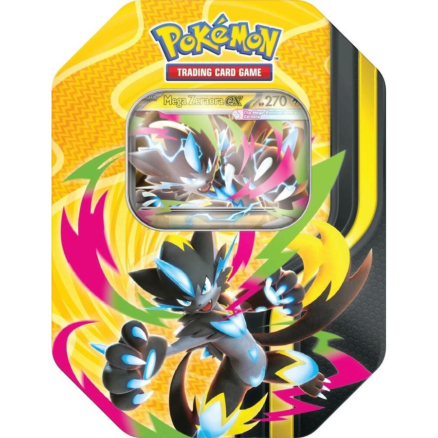 Mega Forces Tin (Mega Zeraora ex) box and contents