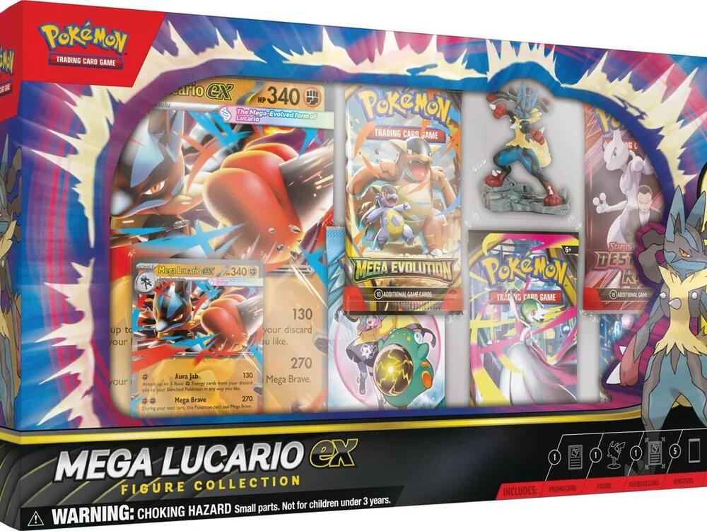 Mega Lucario ex Premium Figure Collection box and contents