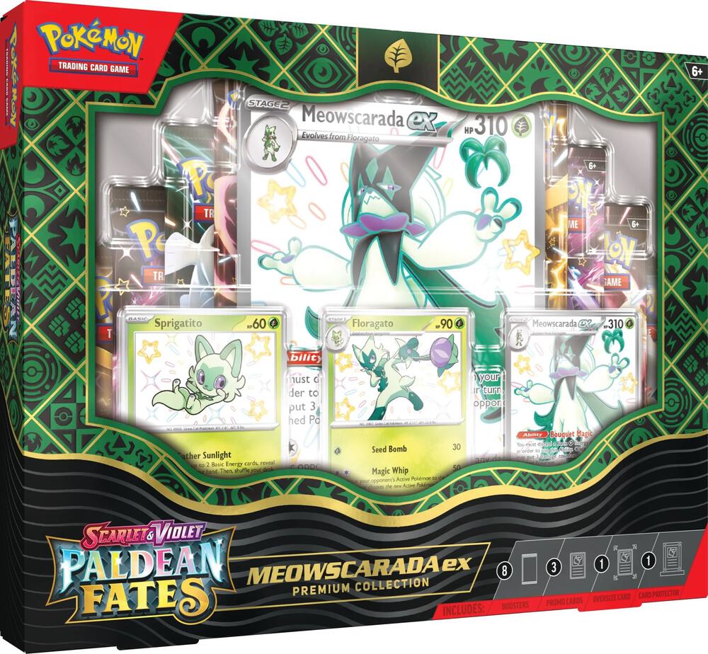 Paldean Fates Premium Collection [Meowscarada ex] box and contents