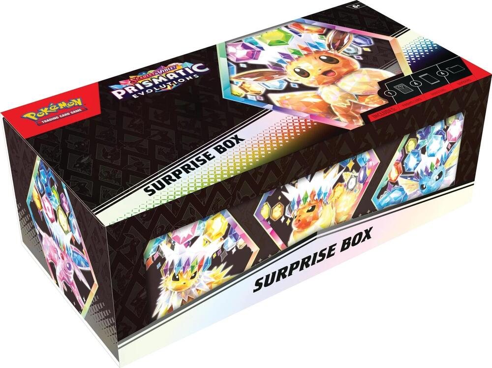 Prismatic Evolutions Surprise Box box and contents