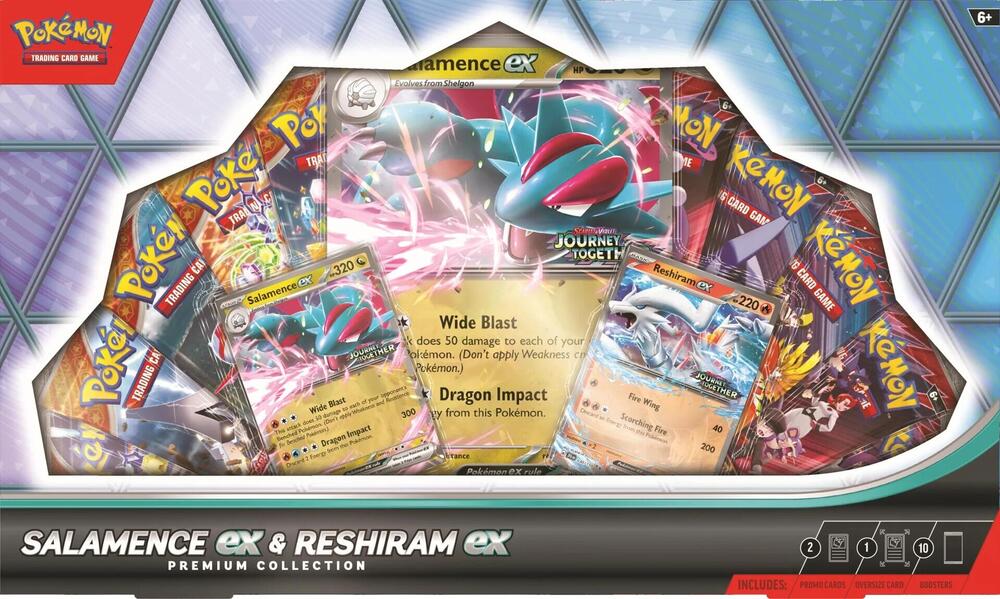 Salamence ex & Reshiram ex Premium Collection box and contents