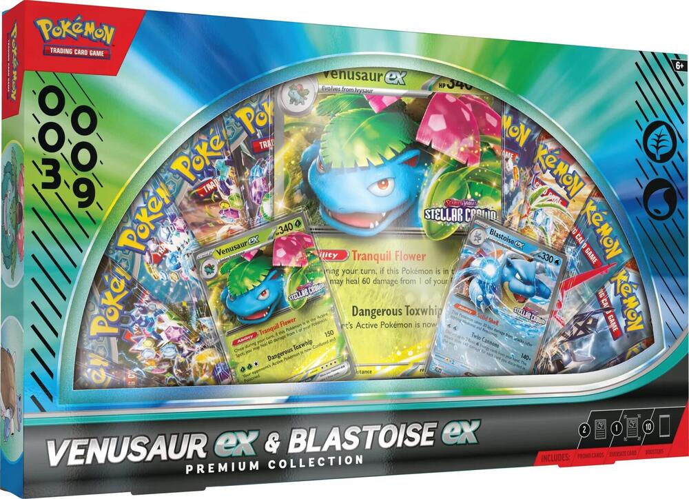 Venusaur ex & Blastoise ex Premium Collection box and contents